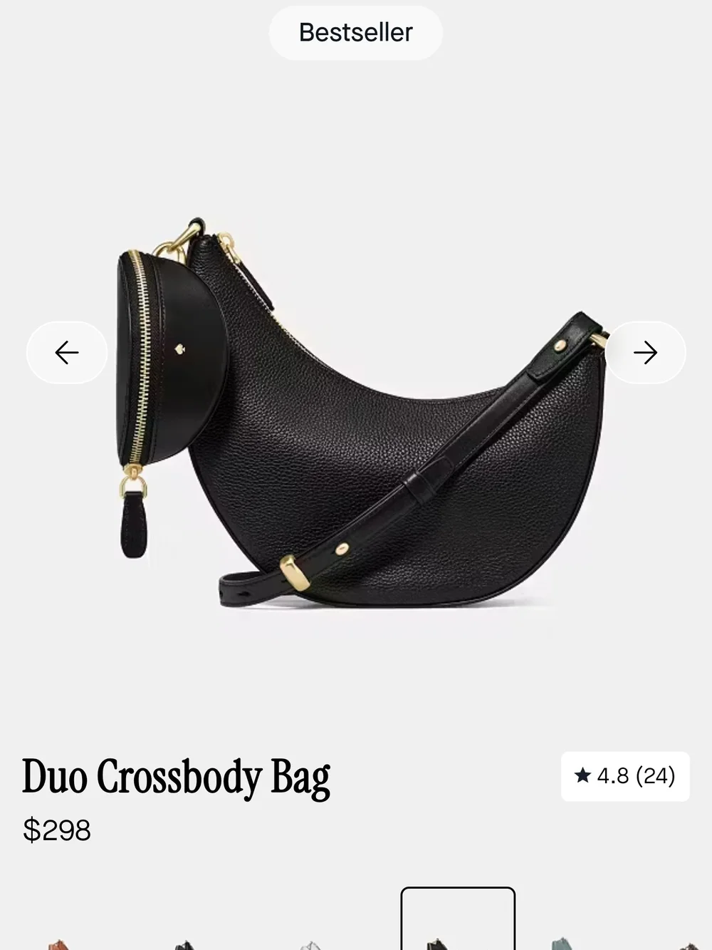 Kate Spade Duo Black Leather Crescent Crossbody Bag with Gold Hardware